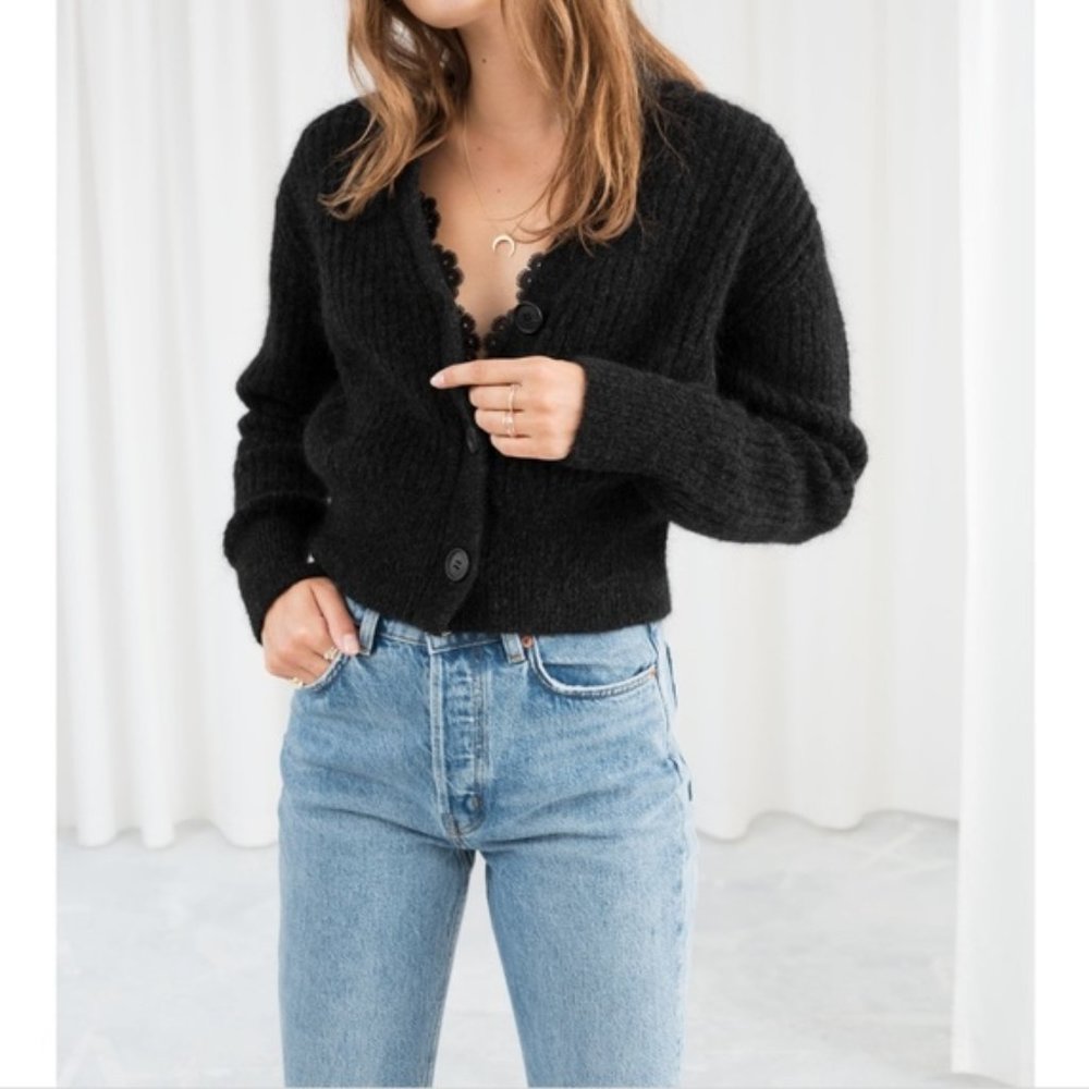 & Other Stories Wool Blend Cardigan Charcoal Black